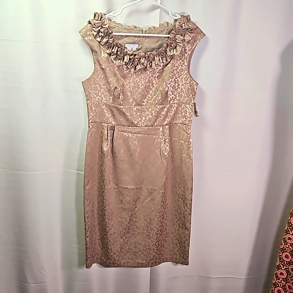 London Times Dark Gold Brocade Dress Sz 12 NWT